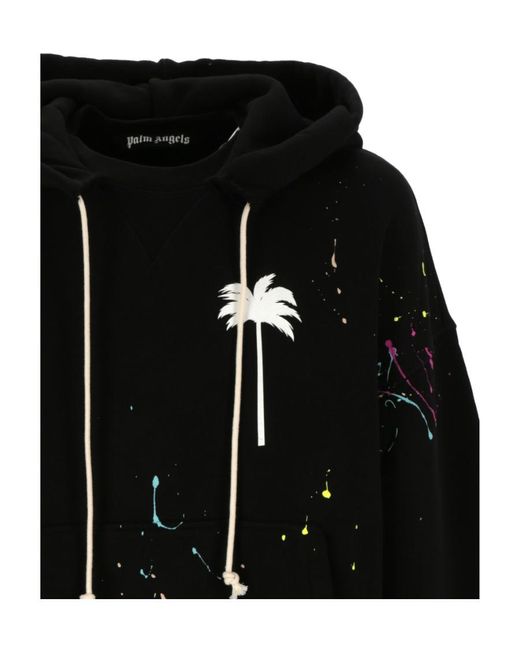 Palm Angels Black Palm-Printed Drawstring Hoodie for men