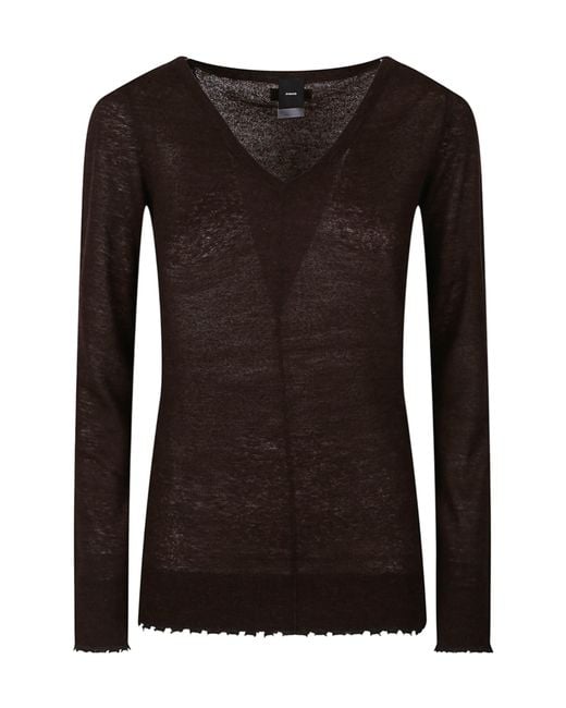 Pinko Black V-Neck Frayededge Sweater