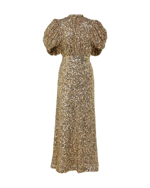 ROTATE BIRGER CHRISTENSEN Natural Sequined Puff-Sleeve Midi Dress