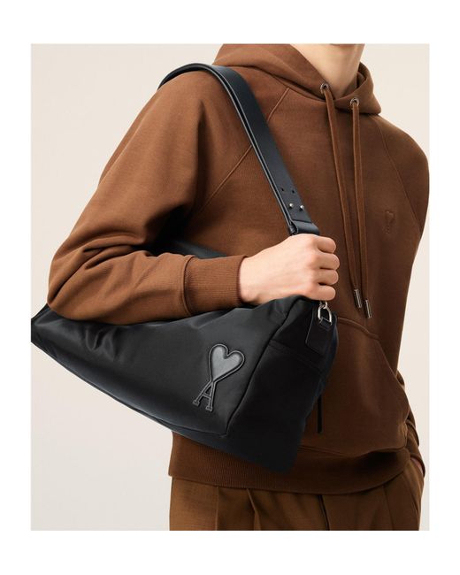 AMI Black Logo Patch Large Shoulder Bag for men