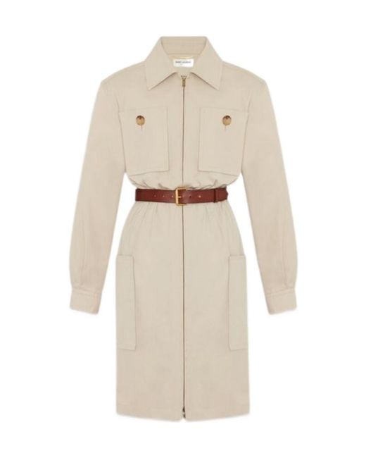 Saint Laurent Natural Saharienne Belted Dress