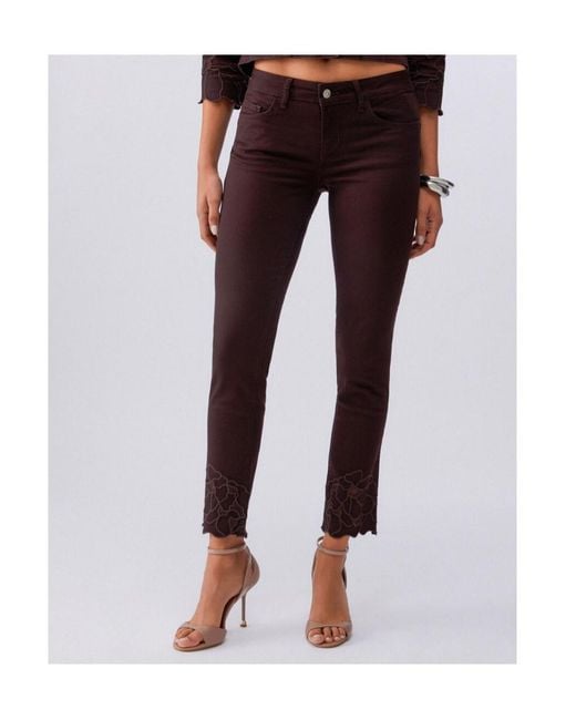 Liu Jo Purple Floral Embroidered Skinny Trousers