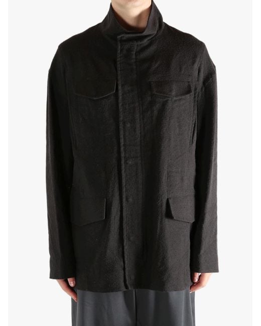 Omar Afridi Black High-Neck Multi-Pocket Jacket for men