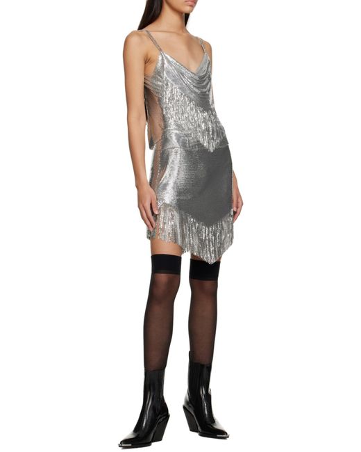 Rabanne Gray Buttoned Fringed Miniskirt