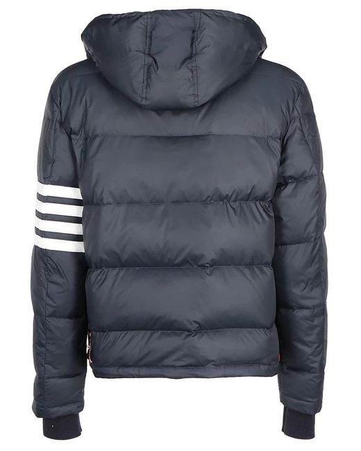 Thom Browne Blue Bar Hooded Buttoned Jacket for men