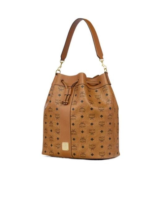 MCM Brown Monogram Drawstring Bucket Bag