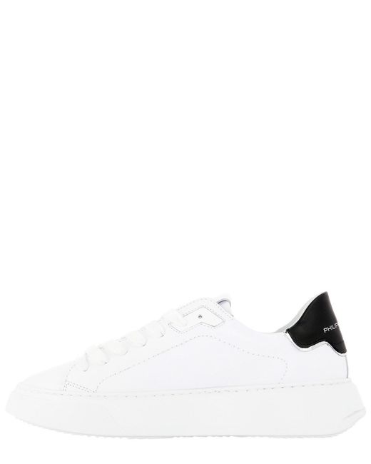 Philippe Model White Temple Logo Patch Leather Sneakers