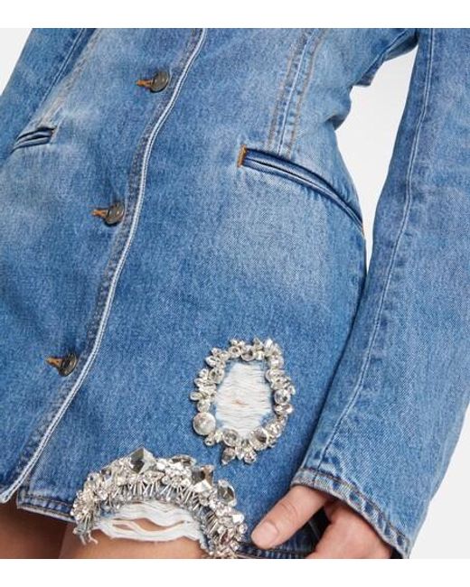 Area Blue Embellished Cutout Denim Blazer