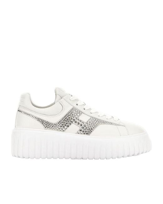 Hogan White H-Stripes Embellished Lace-Up Sneakers