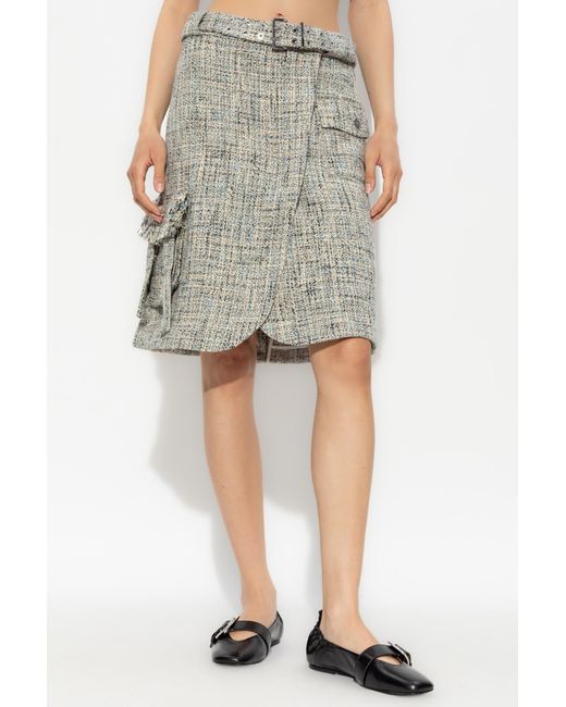 Ganni Gray Belted Mini Tweed Skirt