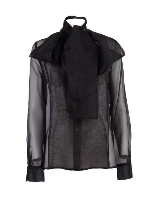 P.A.R.O.S.H. Black Bow-Tie Sheer Blouse