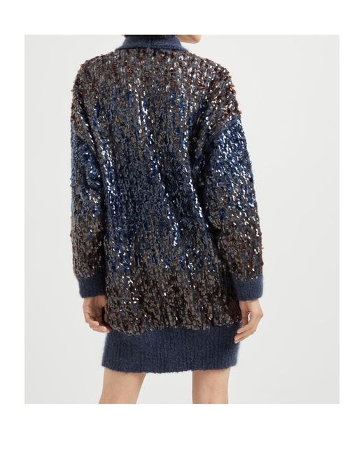 Brunello Cucinelli Blue Sequin-Embellished Cardigan