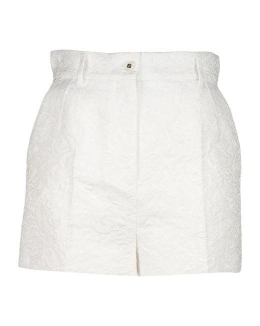 Dolce & Gabbana White Floral Jacquard Shorts