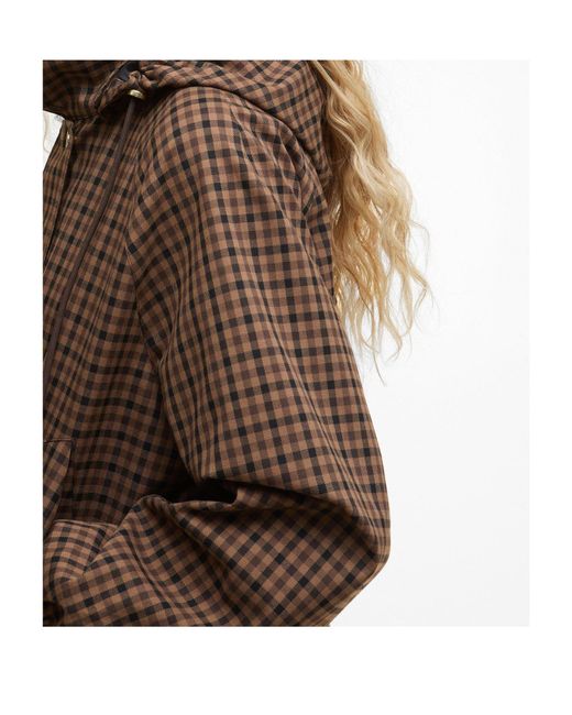 Barbour Brown Gingham Hooded Cropped Jacket