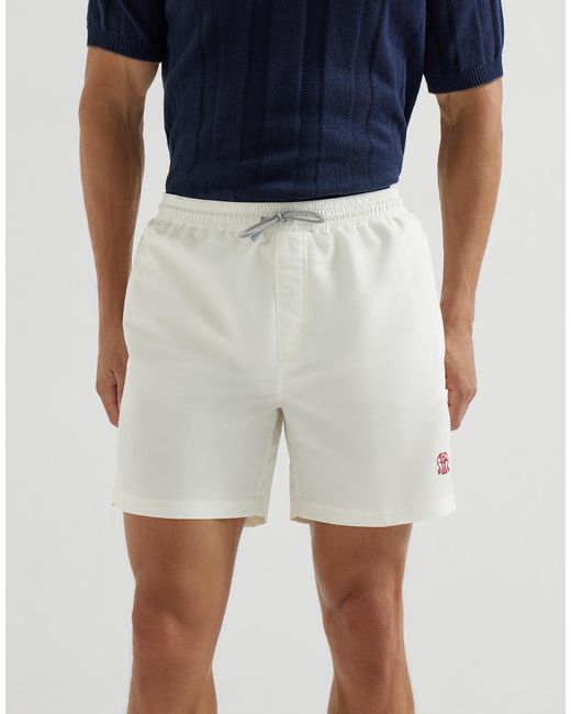 Brunello Cucinelli White Drawstring Logo Swim Shorts for men
