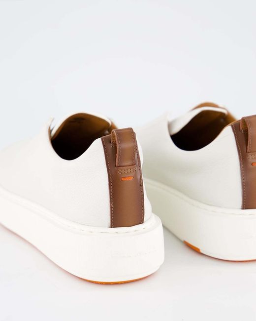Santoni White Round Toe Slip-On Snrakers