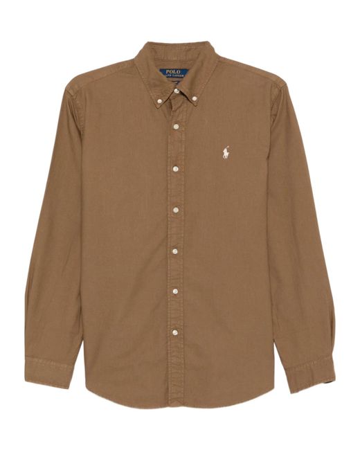 Polo Ralph Lauren Brown Logo Embroidered Curved Hem Shirt for men