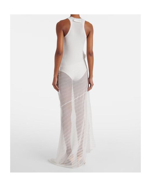 Victoria Beckham White Gathered Cotton-Blend Maxi Dress