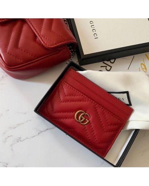 Gucci Red Gg Marmont Card Case