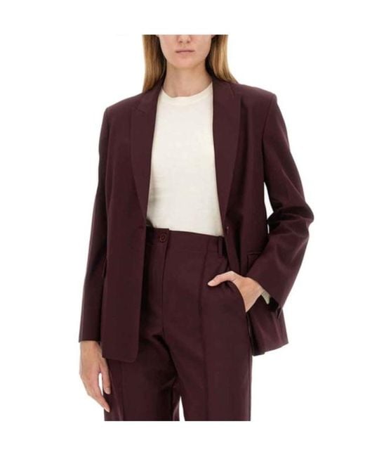 Alysi Purple Peak-Lapels Straight Hem Blazer