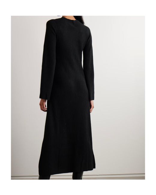 LeKasha Black Logan Ribbed Organic Cashmere Midi Dress