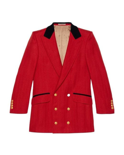 Gucci Red Wool And Linen Blend Blazer Jacket for men
