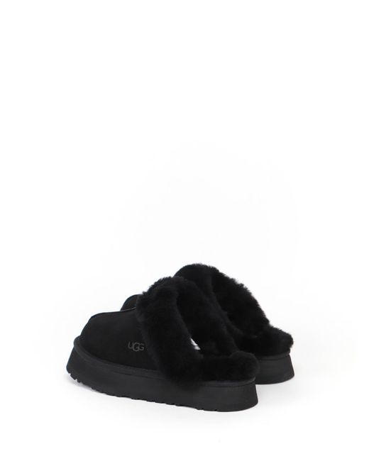 Ugg Black Disquette Logo Embossed Platform Slippers