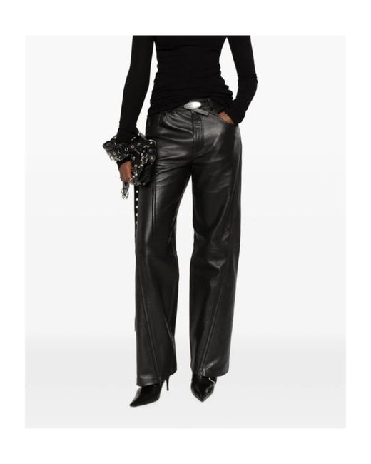 Haikure Gray Belt-Loops Leather Trousers