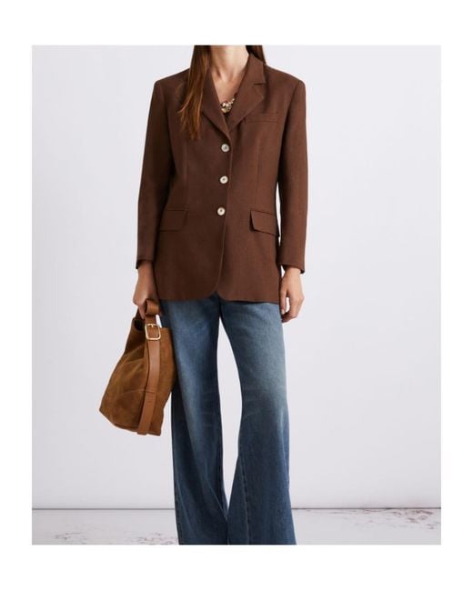 Marella Brown Single-Breasted Linen-Blend Blazer