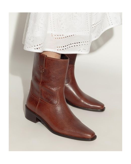 Tory Burch Brown 40Mm Pointed-Toe Leather Ankle Boots