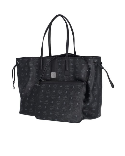 MCM Black Liz Logo Plaque Top Handle Bag