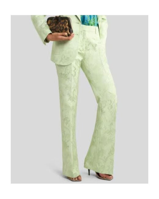 Etro Green Jacquard Bootcut Trousers With Floral Motif
