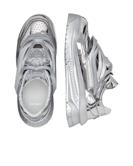 Versace White Medusa Metallic Low-Top Sneakers for men