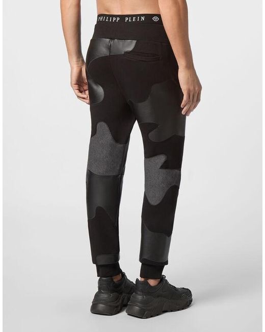 Philipp Plein Black Stitching Logo Casual Sweatpants for men