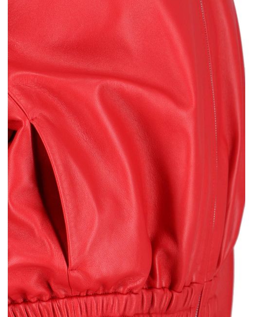 Jil Sander Red Leather Bomber Jacket