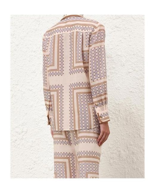 Zimmermann Pink Geometric-Print Silk Shirt