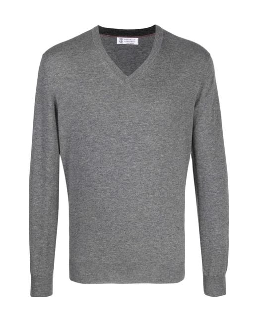 Brunello Cucinelli Gray Ribbed-Knit Jumper for men