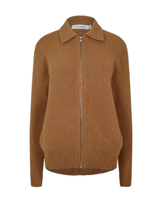 AYA MUSE Brown Knitted Zipper Jacket
