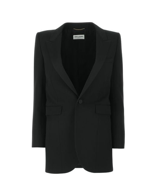 Saint Laurent Black Single-Breasted Peak-Lapel Blazer