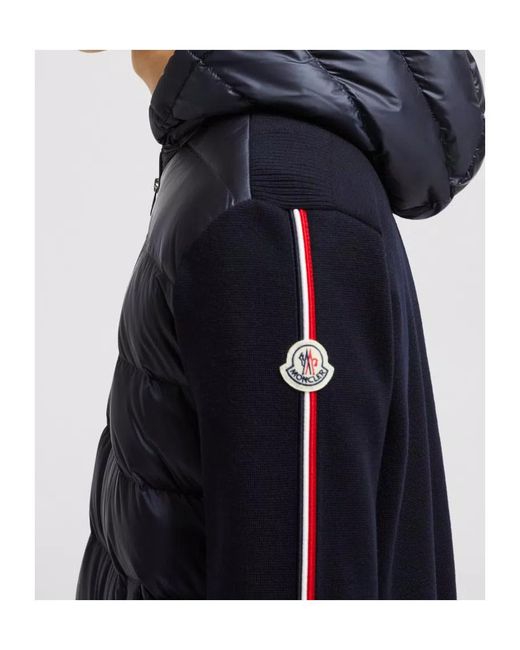 Moncler Blue Knitted Zip-Up Padded Hoodie for men