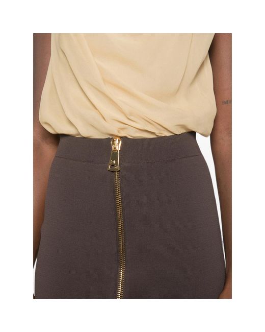 Elisabetta Franchi Brown Front-Zip Pencil Midi Skirt