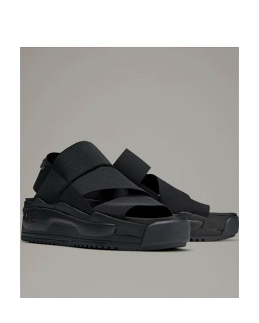 Y-3 Black Logo Embossed Open-Toe Sandals for men