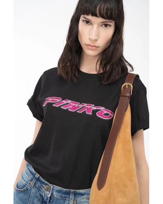 Pinko Black Logo Printed Crewneck T-Shirt