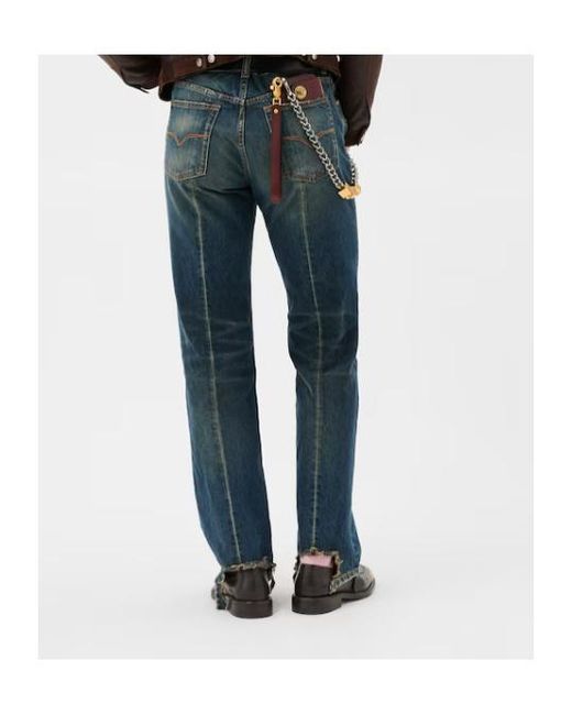 Versace Blue Distressed Straight-Leg Jeans for men