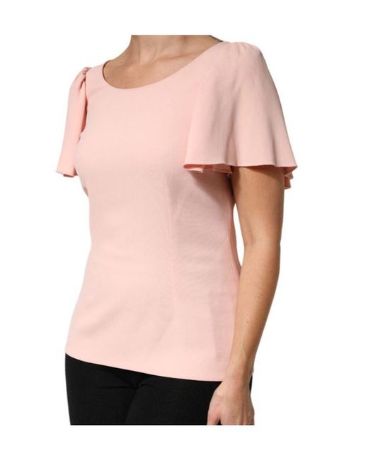 Dolce & Gabbana Pink Short Sleeves Round Neck Blouse Top