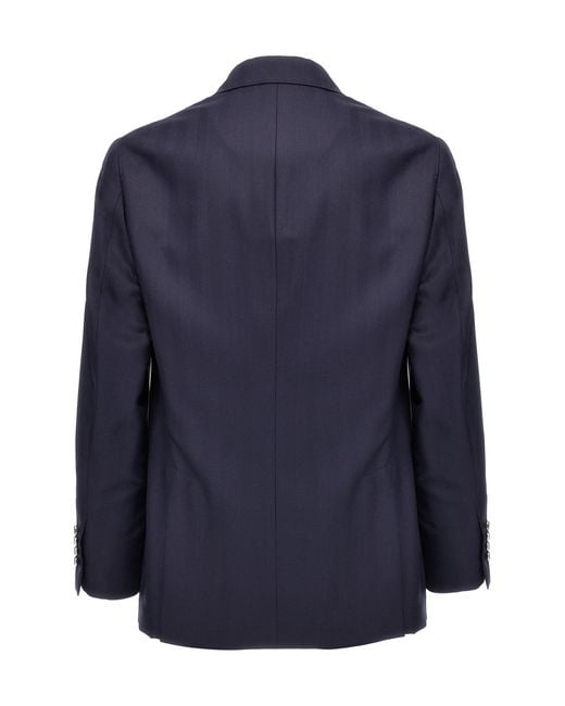 Brunello Cucinelli Blue Double Breasted Twill Blazer for men