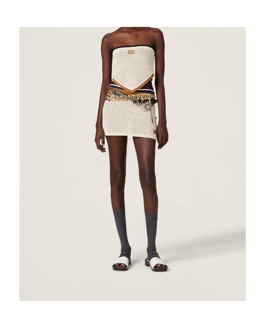 Miu Miu Natural Cotton And Suede Miniskirt
