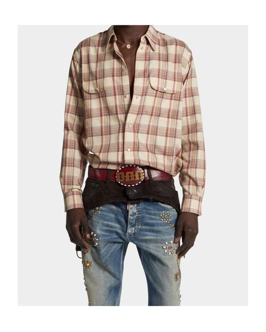 DSquared² Multicolor Checked Curved Hem Shirt for men