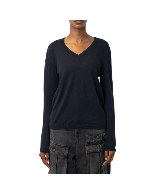 Avant Toi Blue V-Neck Long-Sleeved Sweater