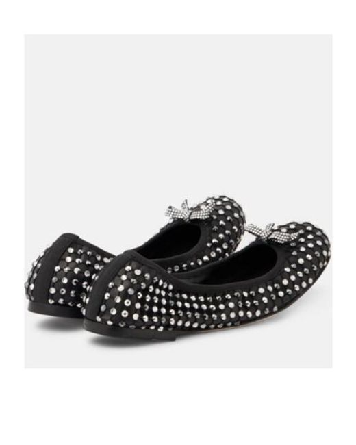 Rene Caovilla Black Crystal-Embellished Leather Ballet Flats